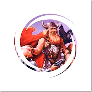 bearded viking with logo face and horns on his head Posters and Art